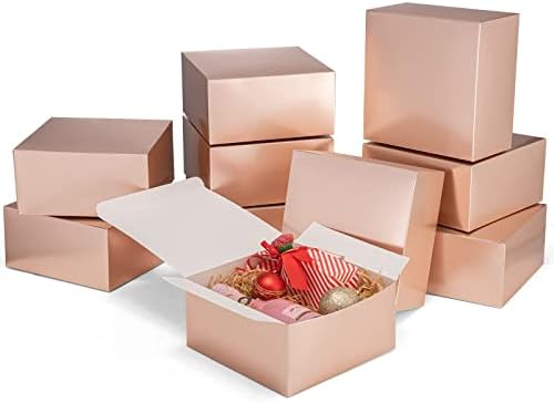 Подарък Кутия от Розово Злато MESHA 8X8X4 10 бр., Трайни Подаръчни Кутии с Капаци, Кутии за предложения приятелките си на булката, Подаръчни