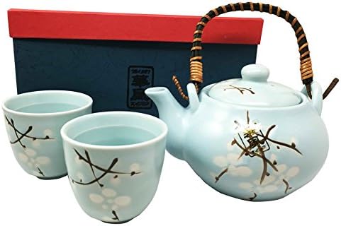 Японски Дизайн, Синьо небе Чай Гърне с Сакурой в разцвет Сакуры и Комплект Чаши за чай Служат 2 Чудесен Домашен Интериор за Азиатски