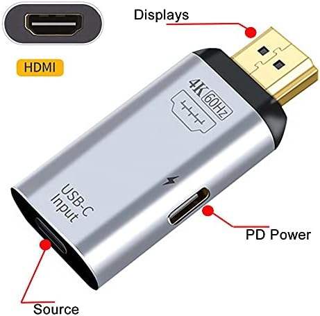 Xiwai USB-C Тип C Женски Източник на Захранване за Приемника на HDMI и HDTV PD захранващ Адаптер 4K 60hz 1080p за телефон и лаптоп